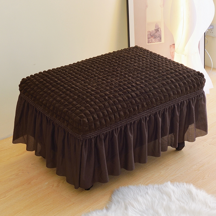 91家纺网 家纺一手货源 找家纺 启博家纺 2024新款简约舒适泡泡纱系列-裙边换鞋凳套（脚踏套沙发凳套） 咖色