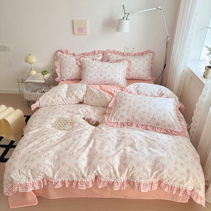 91家纺网 家纺一手货源 找家纺 沐棉 2024新款韩式公主风全棉花边四件套 倾城