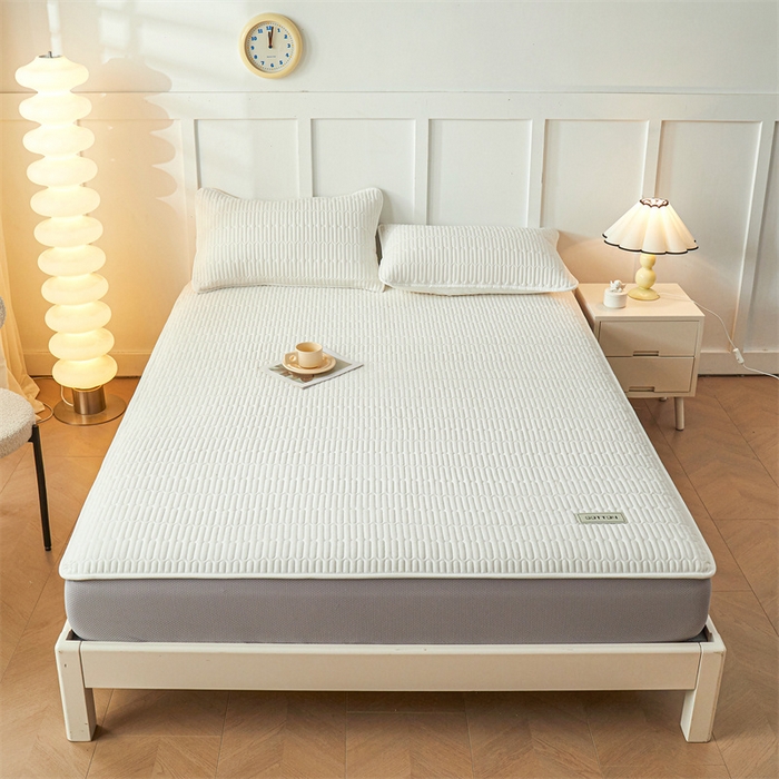 91家纺网 家纺一手货源 找家纺 3C 2024新款A类全棉水洗棉大豆夹棉床笠-网忆 网忆-云朵白