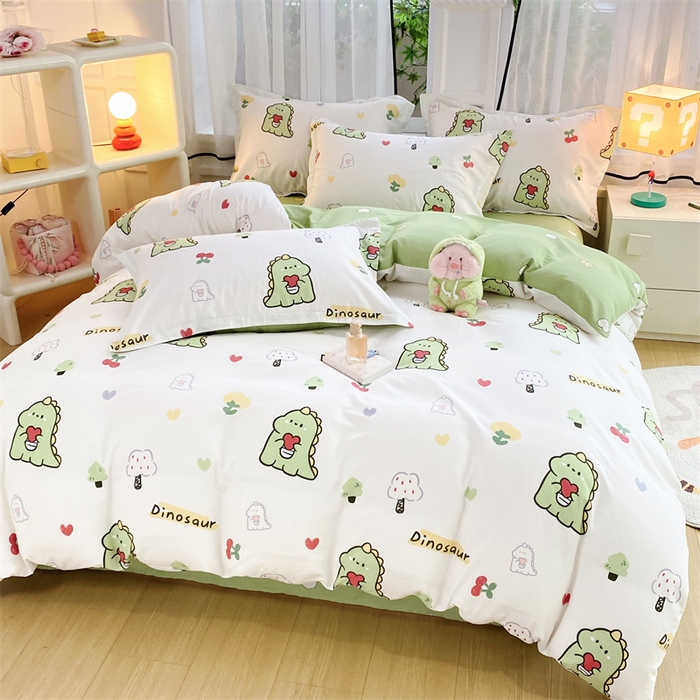 91家纺网 家纺一手货源 找家纺 铭博家纺 2024新款全棉印花四件套 小恐龙