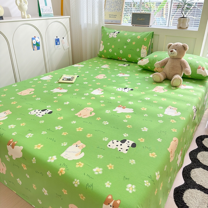 91家纺网 家纺一手货源 找家纺 吉象家纺 2024新款老粗布三件套-床单款 狗狗乐园