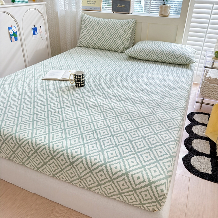 91家纺网 家纺一手货源 找家纺 吉象家纺 2024新款老粗布三件套-床笠款 品格绿