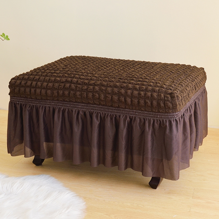 91家纺网 家纺一手货源 找家纺 启博家纺 2024新款简约舒适泡泡纱系列-裙边换鞋凳套（脚踏套沙发凳套） 咖色