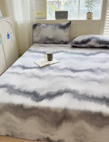 91家纺网 家纺一手货源 找家纺 吉象家纺 2024新款老粗布三件套-床单款 水墨画