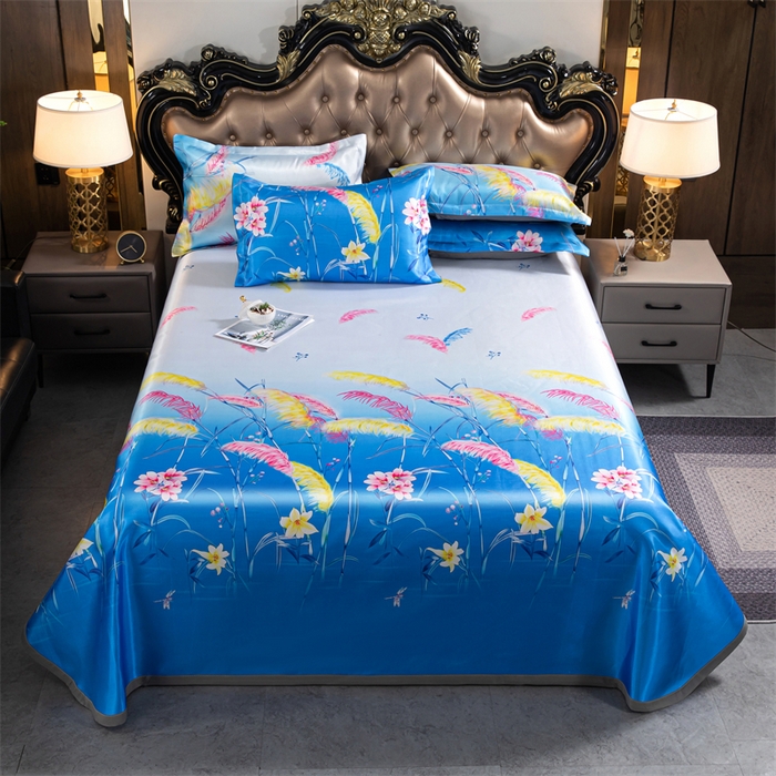 91家纺网 家纺一手货源 找家纺 梵克保罗 2024新款印花冰丝凉席套件-系列一 花间细语