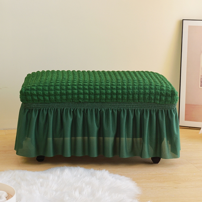 91家纺网 家纺一手货源 找家纺 启博家纺 2024新款简约舒适泡泡纱系列-裙边换鞋凳套（脚踏套沙发凳套） 橄榄绿