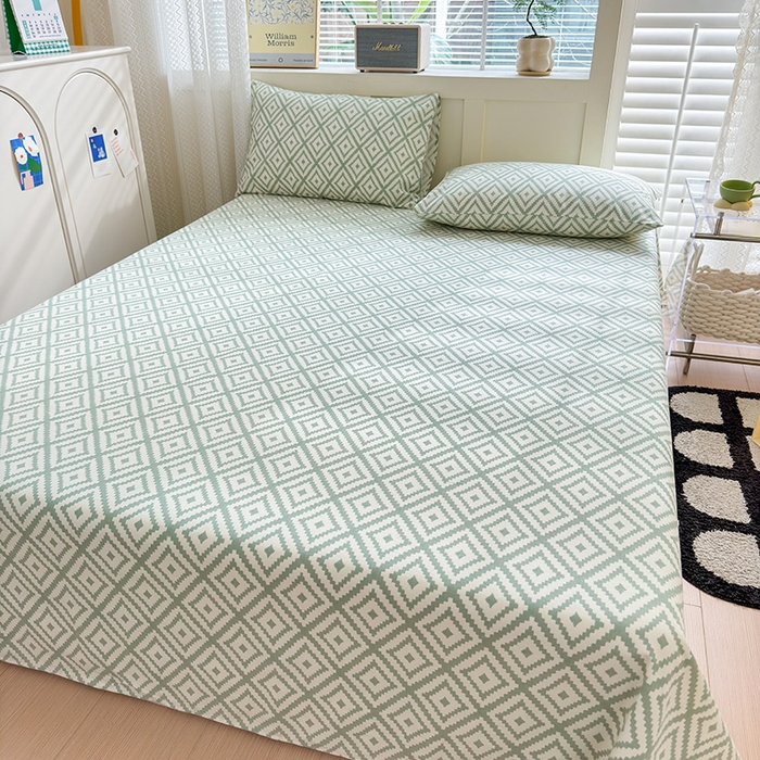 91家纺网 家纺一手货源 找家纺 吉象家纺 2024新款老粗布三件套-床单款 品格绿