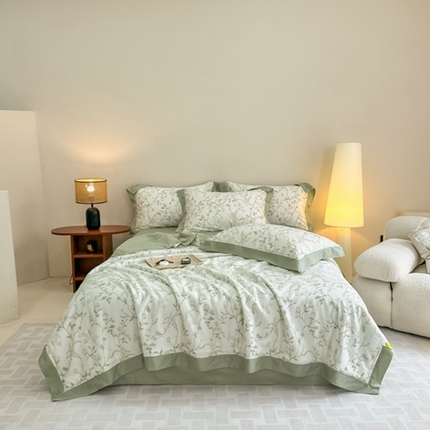 91家纺网 家纺一手货源 找家纺 （总）若未2025新款法式莱赛尔天丝印花镂空夏被和夏被四件套