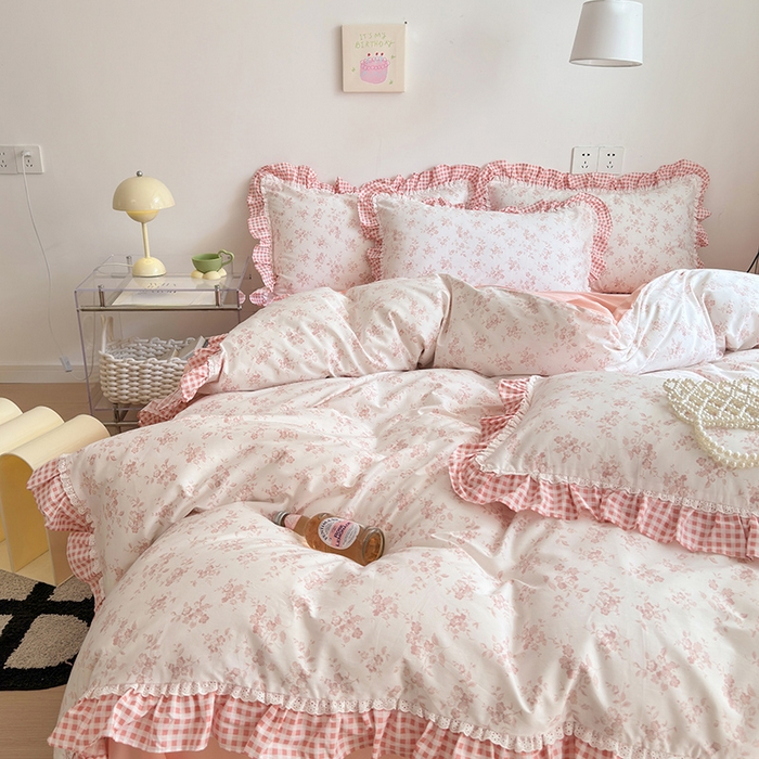 91家纺网 家纺一手货源 找家纺 沐棉 2024新款韩式公主风全棉花边四件套 倾城