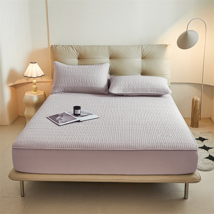 91家纺网 家纺一手货源 找家纺 3C 2024新款A类全棉水洗棉大豆夹棉床笠-初忆 初忆-香芋紫