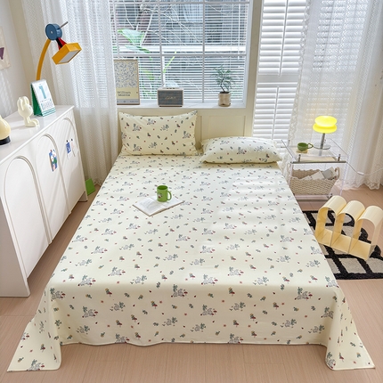 吉象家纺 2024新款老粗布三件套-床单款 花园兔