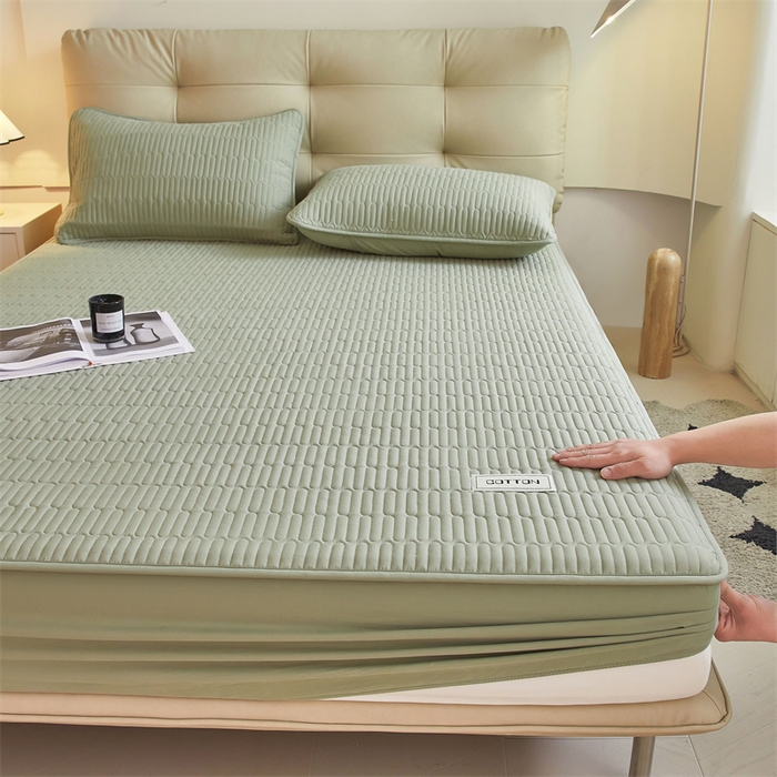 91家纺网 家纺一手货源 找家纺 3C 2024新款A类全棉水洗棉大豆夹棉床笠-初忆 初忆-抹茶绿