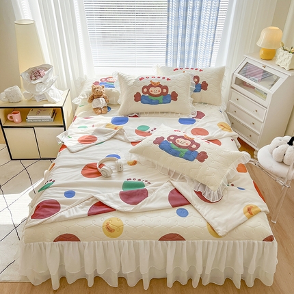 网红馆  2025新款卡通冰丝加厚乳胶凉席床裙款 吗喽报道