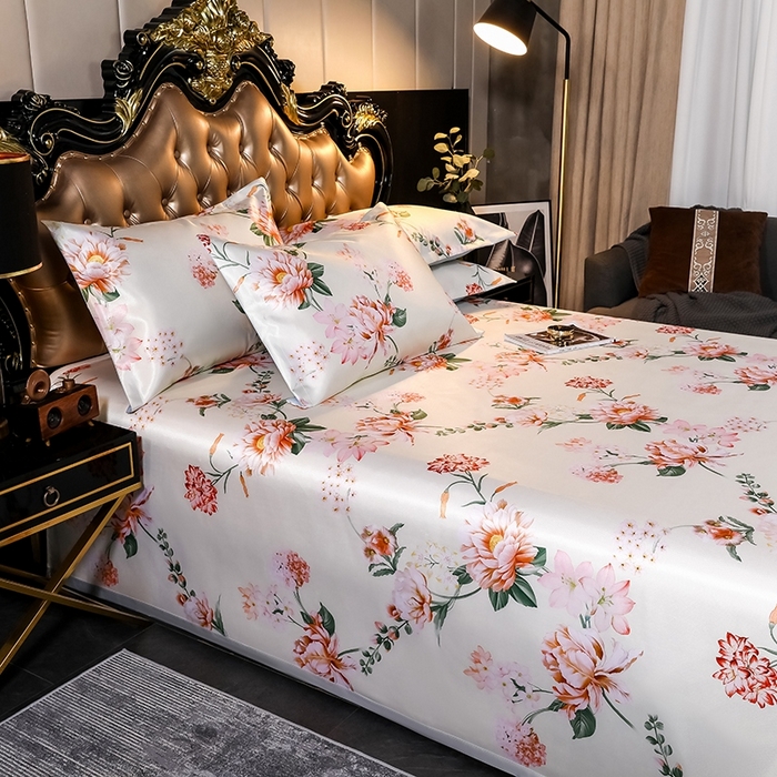 91家纺网 家纺一手货源 找家纺 梵克保罗 2024新款印花冰丝凉席套件-系列一 花满庭