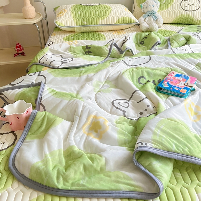 91家纺网 家纺一手货源 找家纺 沐慕 2024新款小清新凉感丝夏被四件套空调被夏季被芯 森系兔