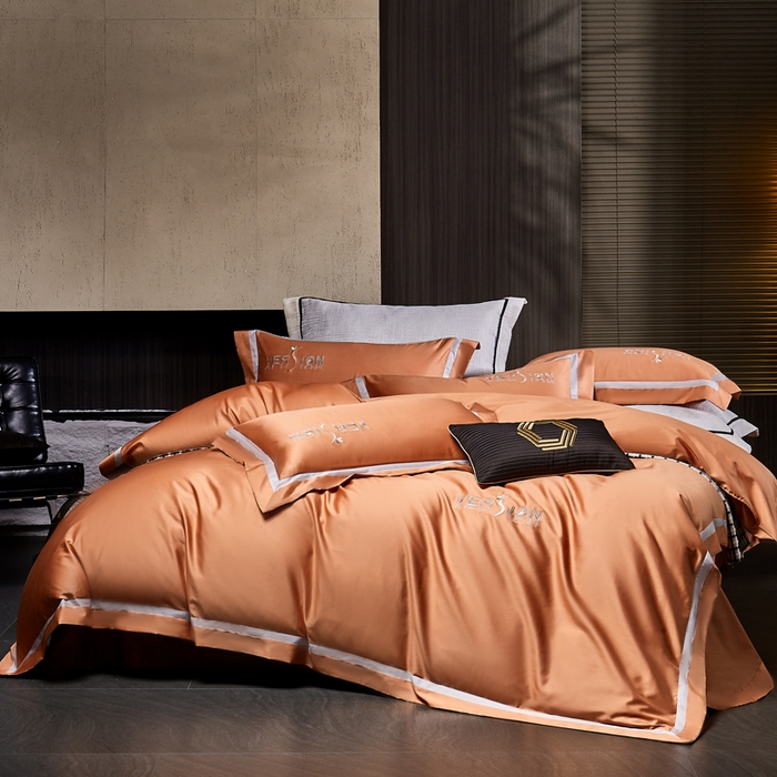 91家纺网 家纺一手货源 找家纺 琉宿2025新款50s双股长绒棉四件套-索菲亚 索菲亚-落日橙