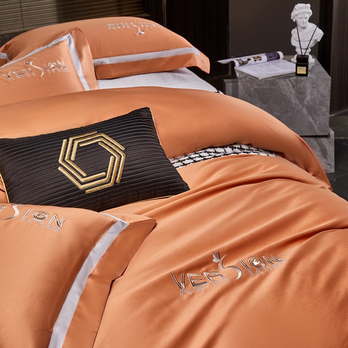 91家纺网 家纺一手货源 找家纺 琉宿2025新款50s双股长绒棉四件套-索菲亚 索菲亚-落日橙