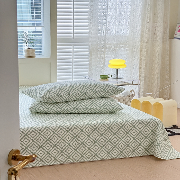 91家纺网 家纺一手货源 找家纺 吉象家纺 2024新款老粗布三件套-床单款 品格绿