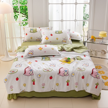 91家纺网 家纺一手货源 找家纺 帕芬鸟家纺 2025新款有氧泡泡棉夏被四件套 恐龙谷