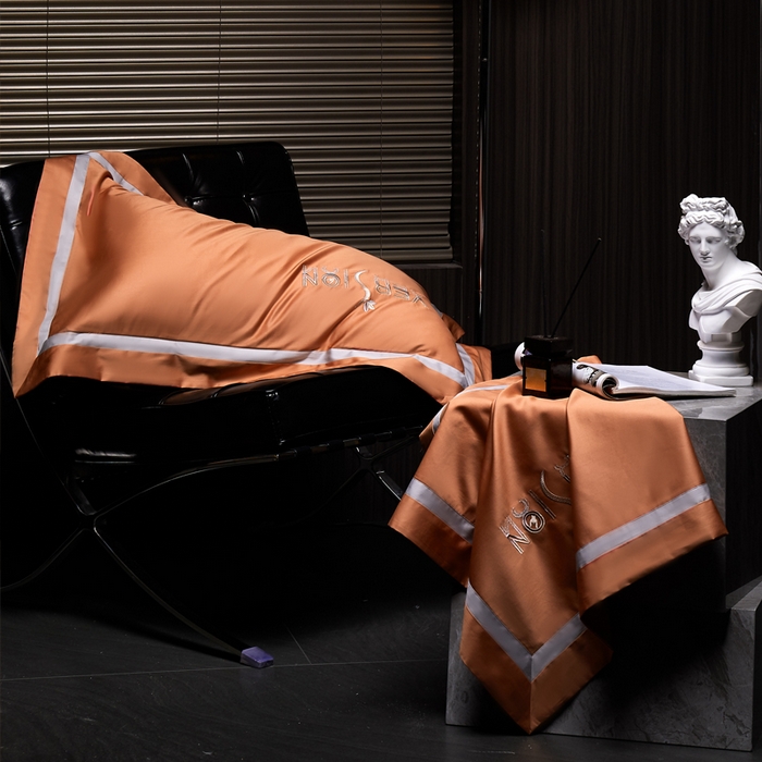 91家纺网 家纺一手货源 找家纺 琉宿2025新款50s双股长绒棉四件套-索菲亚 索菲亚-落日橙