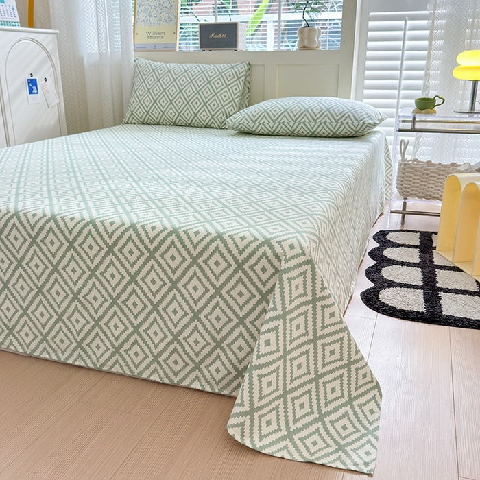 91家纺网 家纺一手货源 找家纺 吉象家纺 2024新款老粗布三件套-床单款 品格绿