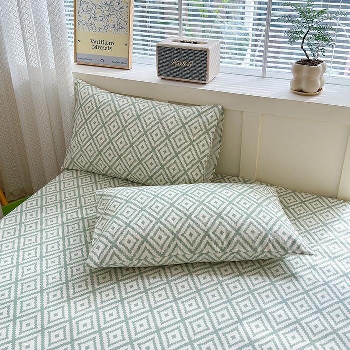 91家纺网 家纺一手货源 找家纺 吉象家纺 2024新款老粗布三件套-床单款 品格绿