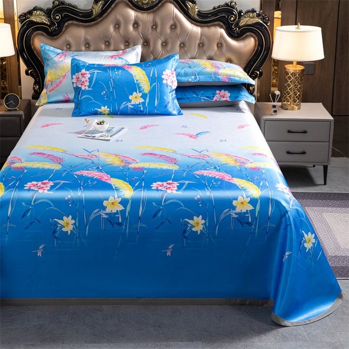 91家纺网 家纺一手货源 找家纺 梵克保罗 2024新款印花冰丝凉席套件-系列一 花间细语