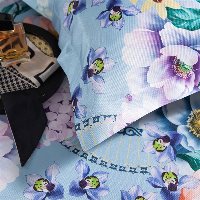 91家纺网 家纺一手货源 找家纺 梵克保罗 2024新款印花冰丝凉席套件-系列一 春香满园-蓝