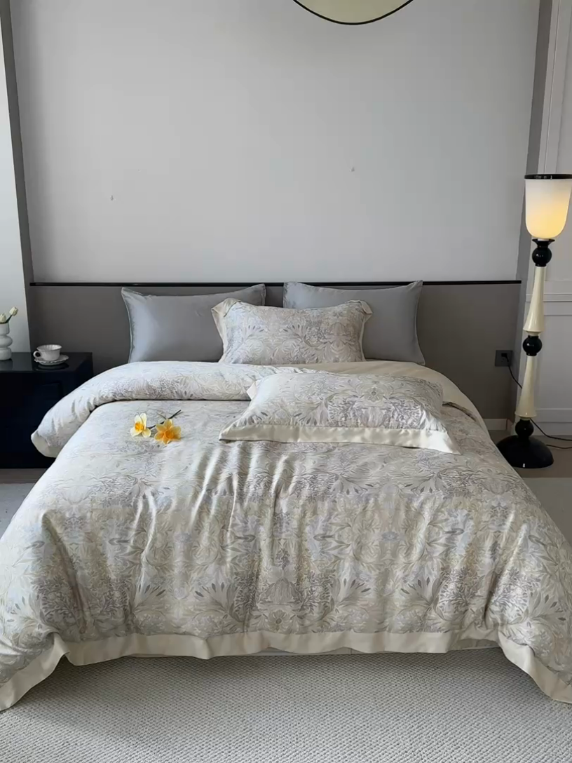 91家纺网 家纺一手货源 找家纺 若未家居 2025新款50支莱赛尔天丝数码印花四件套 夏沫 米