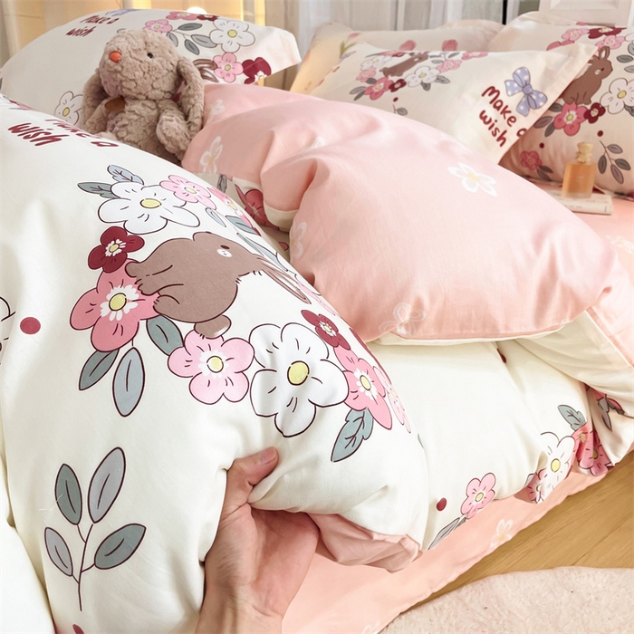 91家纺网 家纺一手货源 找家纺 铭博家纺 2024新款全棉印花四件套 兔语园香