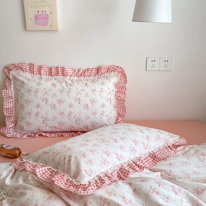 91家纺网 家纺一手货源 找家纺 沐棉 2024新款韩式公主风全棉花边四件套 倾城