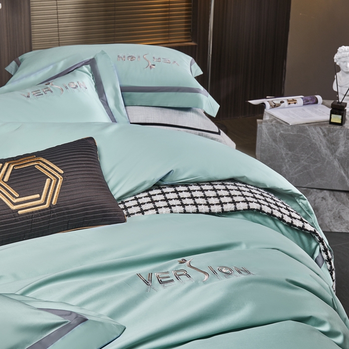 91家纺网 家纺一手货源 找家纺 琉宿2025新款50s双股长绒棉四件套-索菲亚 索菲亚-海宽蓝