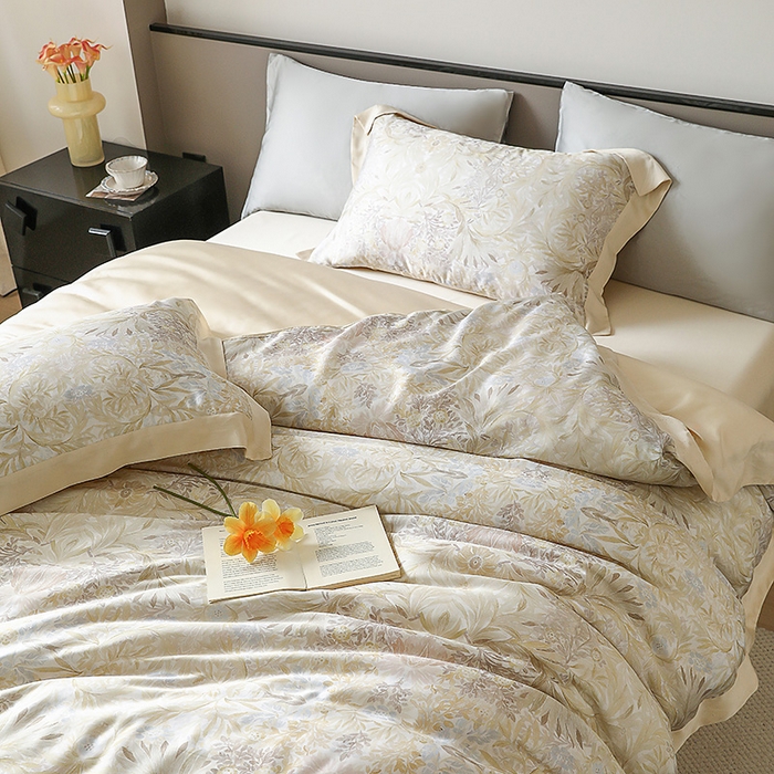 91家纺网 家纺一手货源 找家纺 若未家居 2025新款50支莱赛尔天丝数码印花四件套 夏沫 米