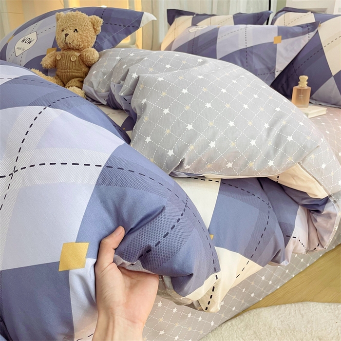 91家纺网 家纺一手货源 找家纺 铭博家纺 2024新款全棉印花四件套 意林 蓝