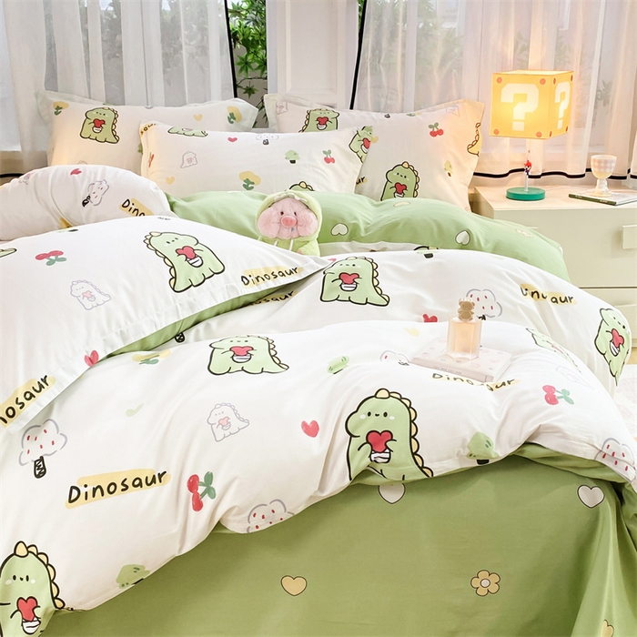 91家纺网 家纺一手货源 找家纺 铭博家纺 2024新款全棉印花四件套 小恐龙