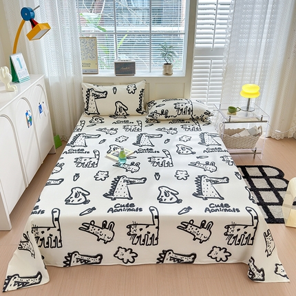 91家纺网 家纺一手货源 找家纺 吉象家纺 2024新款老粗布三件套-床单款 漫画家