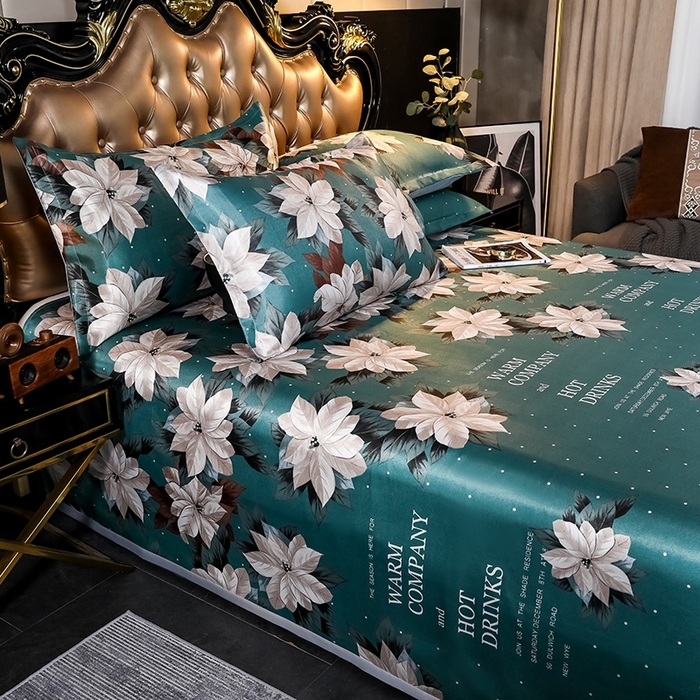 91家纺网 家纺一手货源 找家纺 梵克保罗 2024新款印花冰丝凉席套件-系列一 秋风落叶