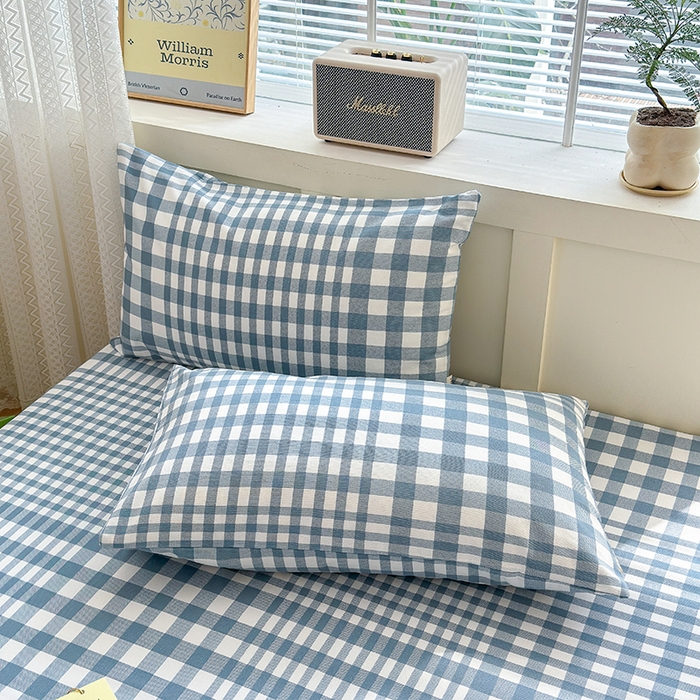 91家纺网 家纺一手货源 找家纺 吉象家纺 2024新款老粗布三件套-床单款 蓝格