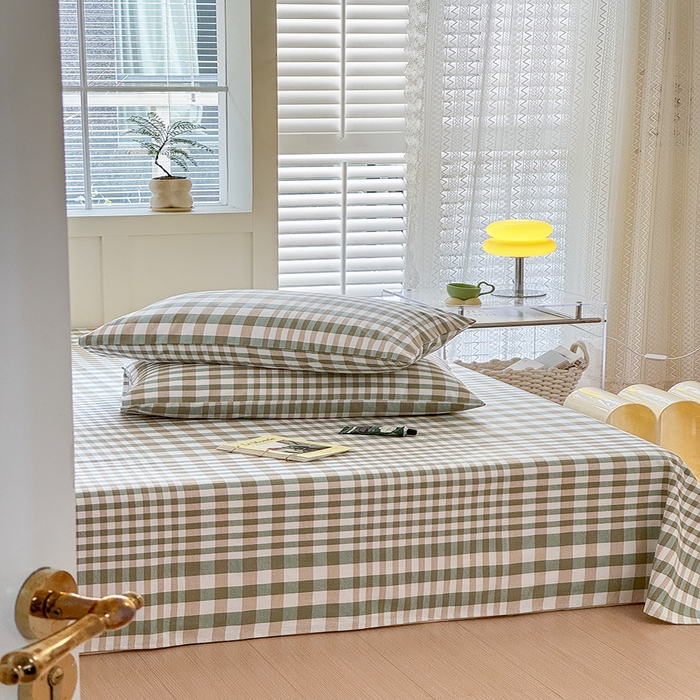 91家纺网 家纺一手货源 找家纺 吉象家纺 2024新款老粗布三件套-床单款 绿格