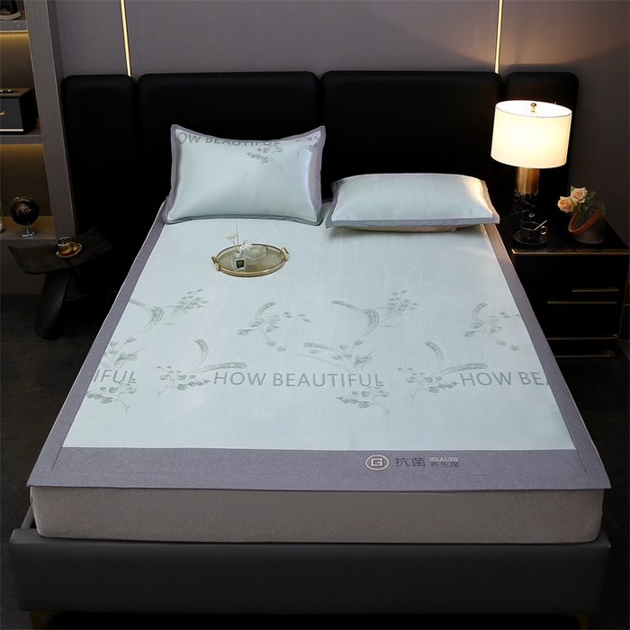 91家纺网 家纺一手货源 找家纺 青雅 2025新款抗菌粗冰丝席 冰丝-灰