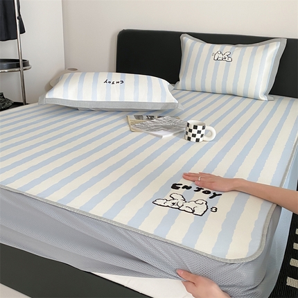 三味舒屋2025新款凉感抗菌防螨毛巾绣印花冰丝养生席（新升级7A抗菌）床笠款 萌宠