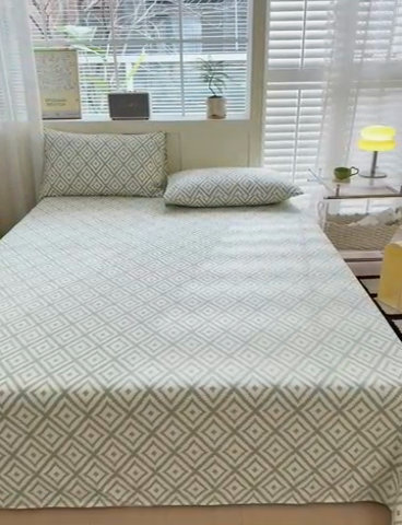 91家纺网 家纺一手货源 找家纺 吉象家纺 2024新款老粗布三件套-床单款 品格绿