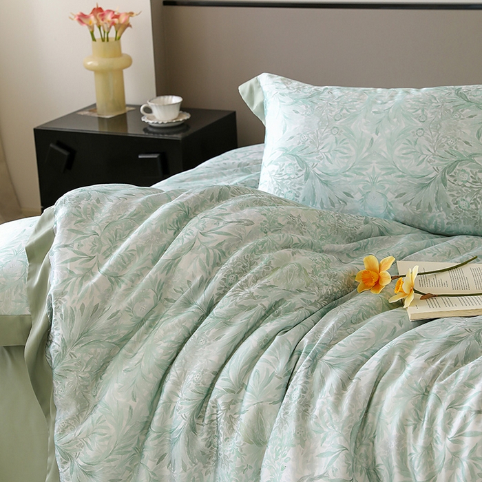 91家纺网 家纺一手货源 找家纺 若未家居 2025新款50支莱赛尔天丝数码印花四件套 夏沫 绿