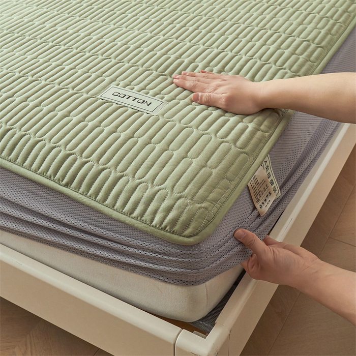 91家纺网 家纺一手货源 找家纺 3C 2024新款A类全棉水洗棉大豆夹棉床笠-网忆 网忆-抹茶绿