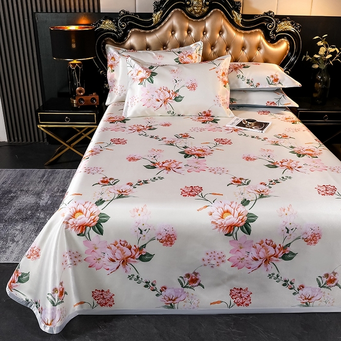 91家纺网 家纺一手货源 找家纺 梵克保罗 2024新款印花冰丝凉席套件-系列一 花满庭