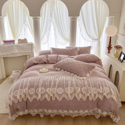 91家纺网 家纺一手货源 找家纺 （总）网红馆 2025新款柔肤棉四件套床裙花边款艾丽莎系列