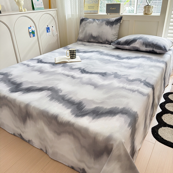 91家纺网 家纺一手货源 找家纺 吉象家纺 2024新款老粗布三件套-床单款 水墨画