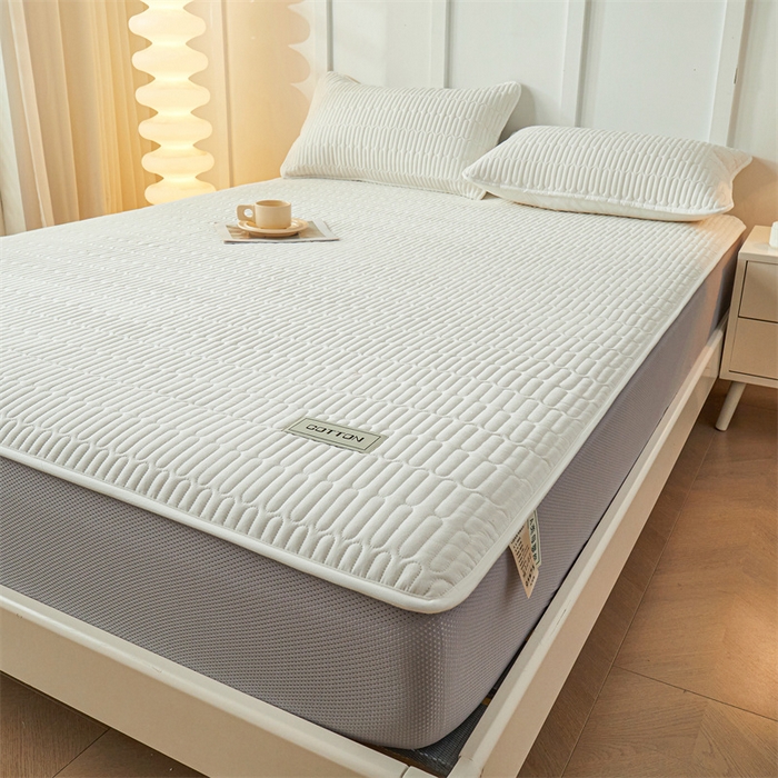 91家纺网 家纺一手货源 找家纺 3C 2024新款A类全棉水洗棉大豆夹棉床笠-网忆 网忆-云朵白