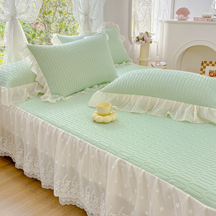 91家纺网 家纺一手货源 找家纺 花香四季家纺 2024新款新款0.5厚胶质凉席三件套-莫兰迪系列 莫兰迪-绿色