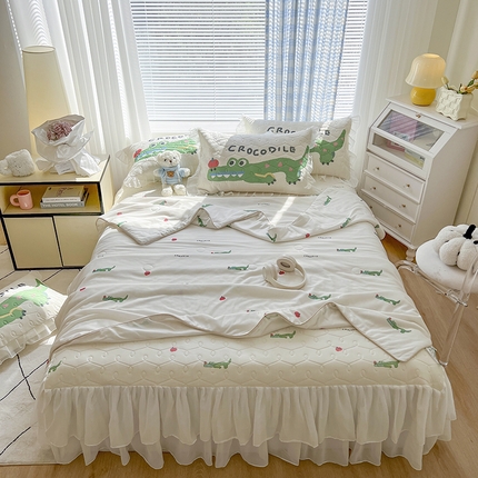 91家纺网 家纺一手货源 找家纺 网红馆  2025新款卡通冰丝加厚乳胶凉席床裙款 鳄鱼君